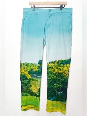 Slazenger Funky Landscape Golf Course Print Golf Pants Size 36X31 Unique Rare